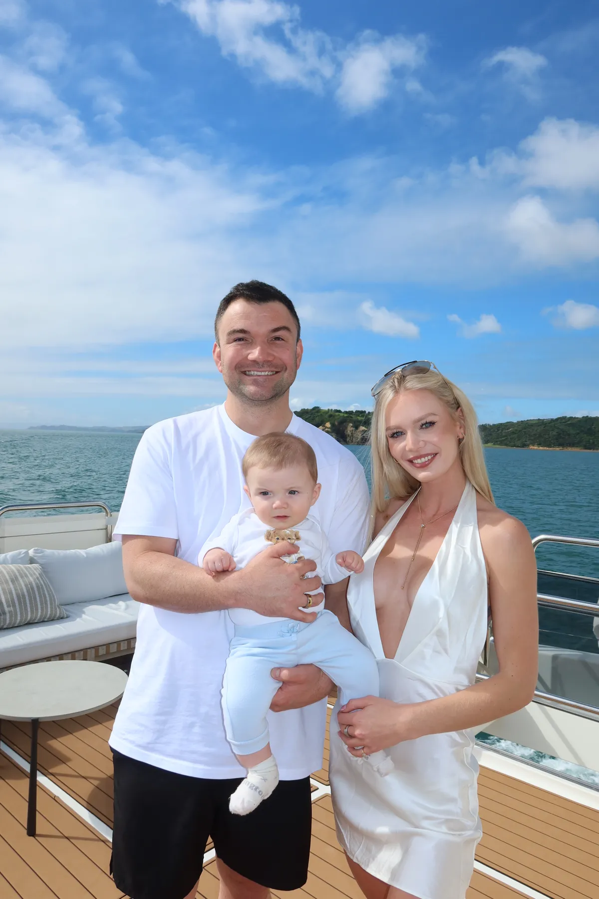 Matthew Horncastle, Hannah Bungay and their son Alexander together on the water