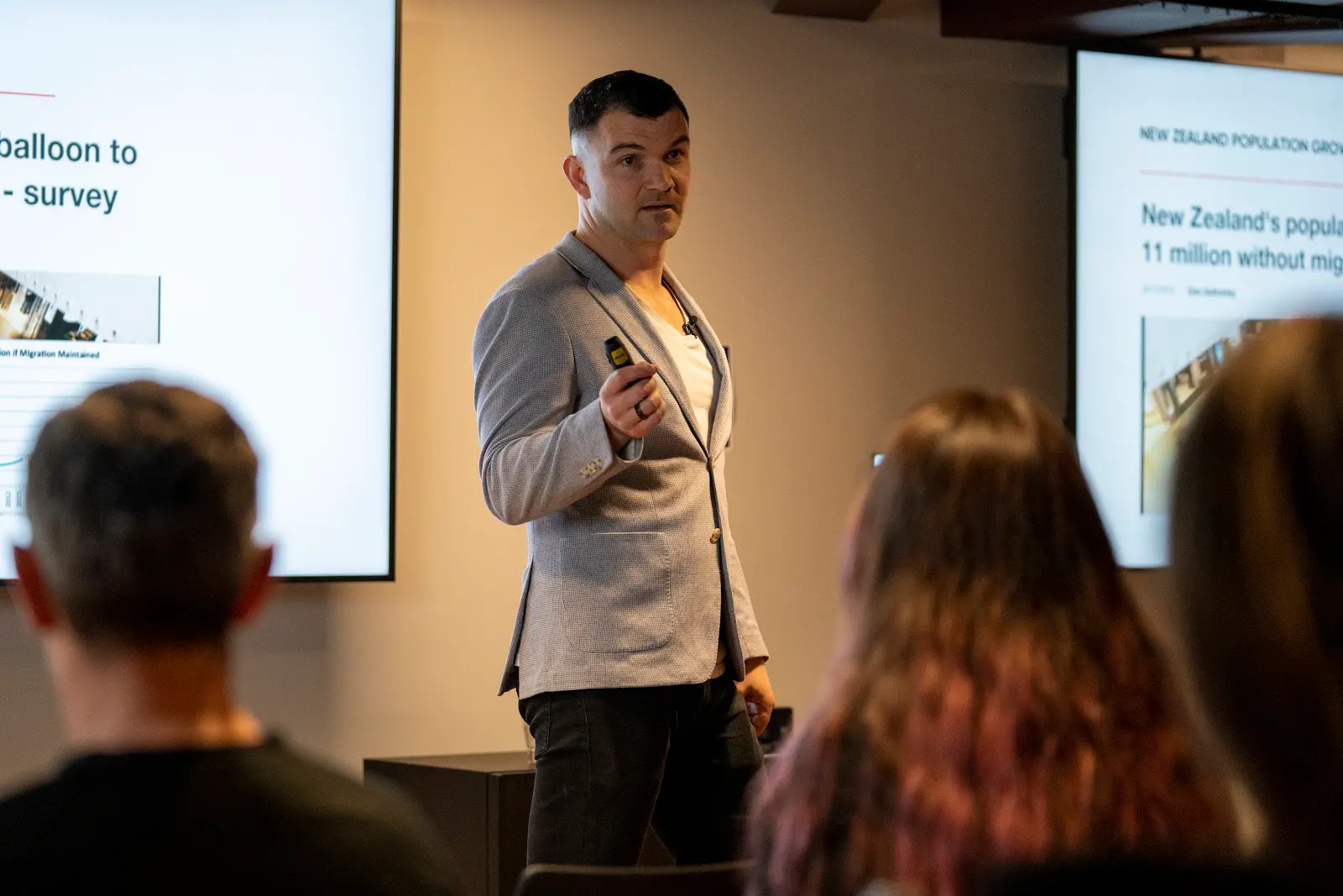 Matthew Horncastle addressing an audience at a Wellington property seminar
